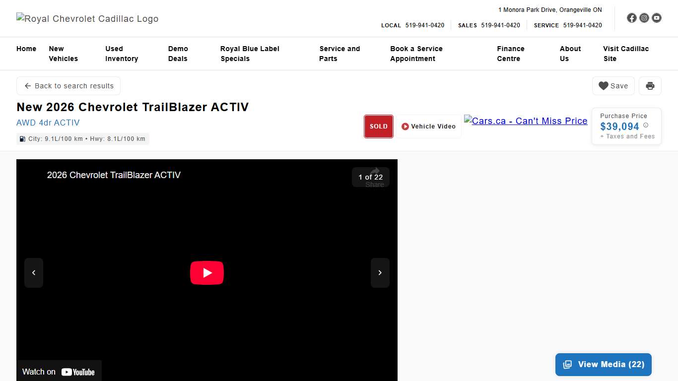 New 2026 Chevrolet TrailBlazer AWD 4dr ACTIV for Sale in Orangeville, ON Royal Chevrolet